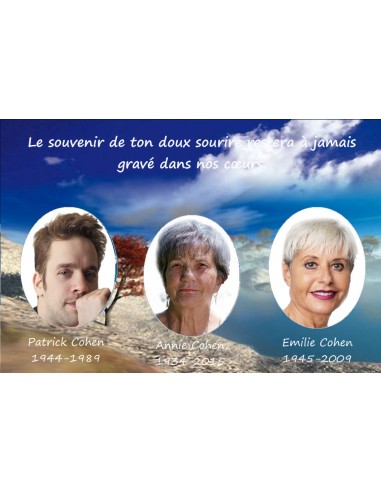 Plaque caveau familial - Thème Plage et nuages avec 2 ou 3 photos de la marque